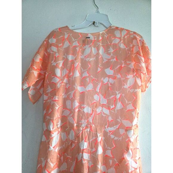 DKNY Women Pink Peach Floral Printed V-Neck Belted Midi Cocktail Dresss size 12 - Picture 4 of 9